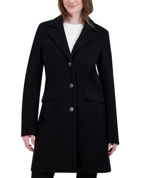 Cappotto Invernale da Donna in Finta Lana di Laundry by Shelli Segal – Modello Monopetto con Colletto a Lancia, Nero