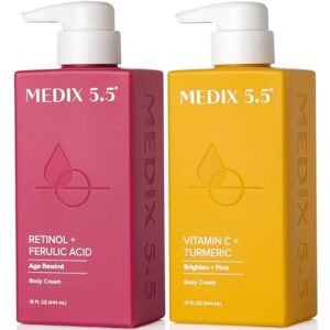 Medix 5.5 Crema Corpo al Retinolo + Lozione alla Vitamina C Set Anti-Età Idratante per la Cura della Pelle, Crema al Retinolo per Rughe, Pelle Cadente e Secca, Lozione alla Vitamina C per Illuminare e Idratare la Pelle Secca, Confezione Bundle