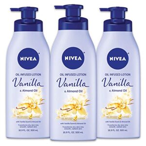 NIVEA Lozione Corpo con Olio alla Vaniglia e Olio di Mandorle per Donne, Assorbimento Rapido e Non Untuoso, Profumazione Vaniglia, Idratazione 48 Ore, Flacone con Pump da 500 ml, Confezione da 3